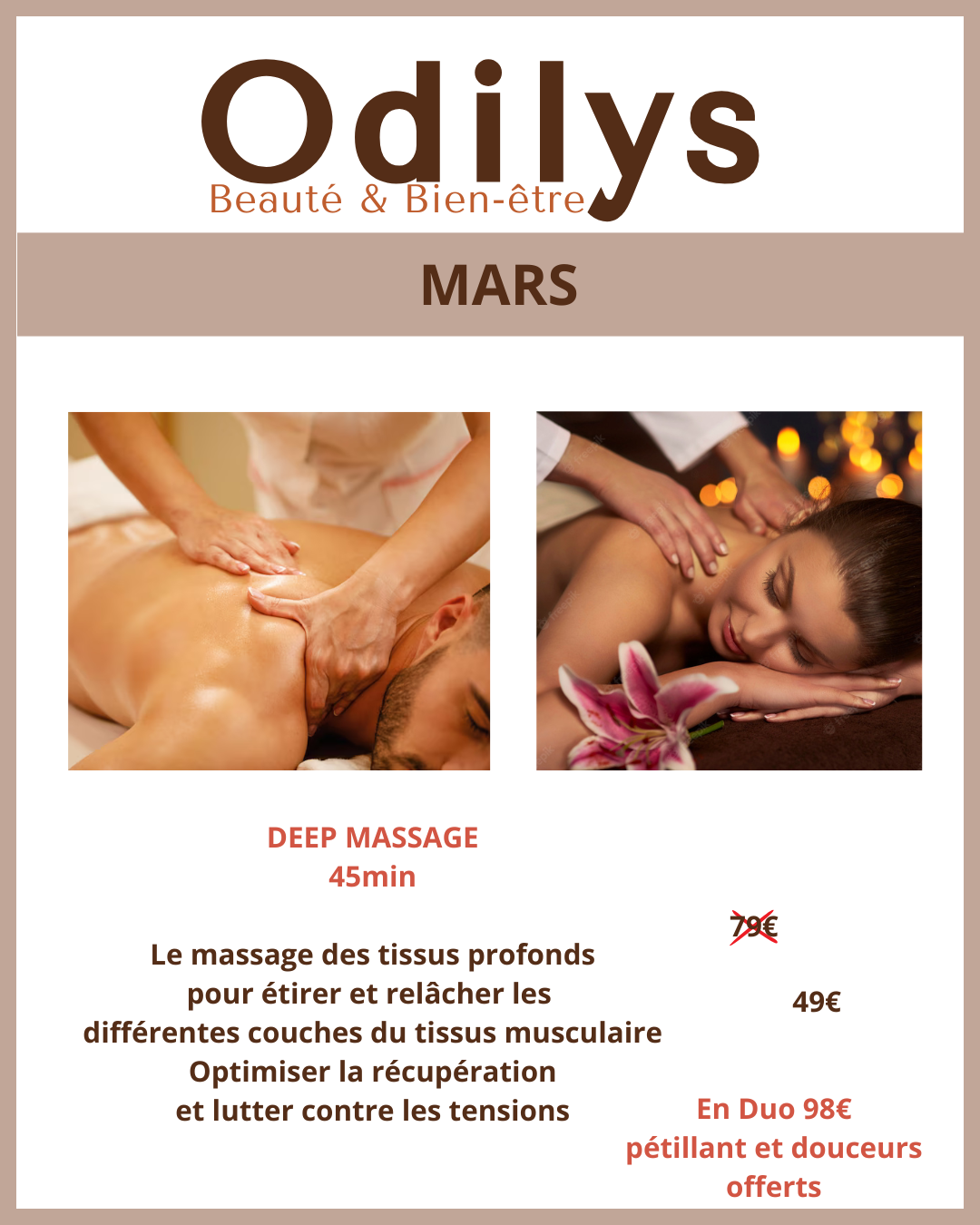 Massage Deep tissue
(tissus profonds)